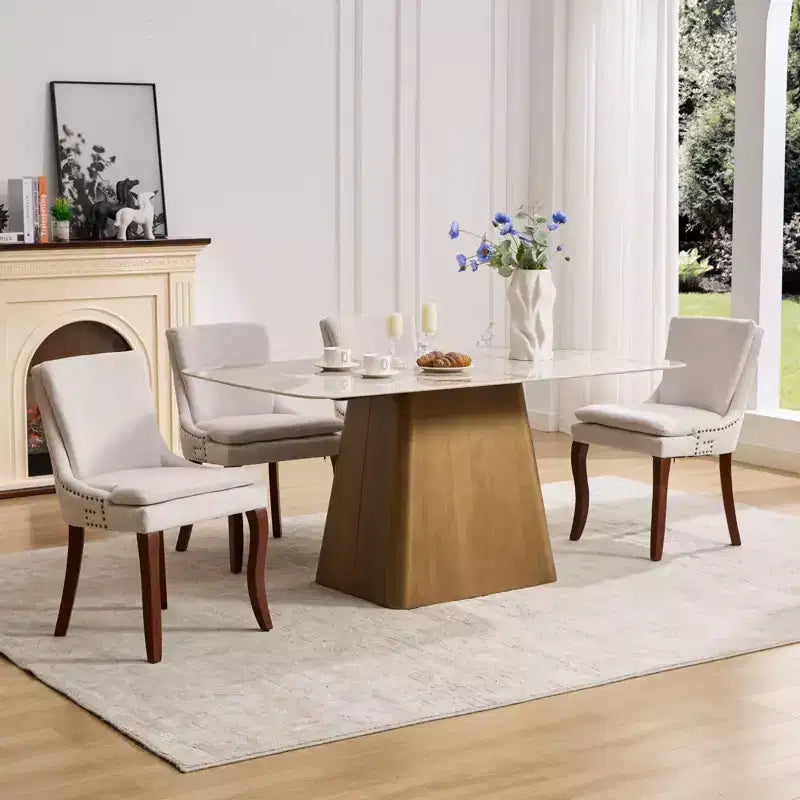 MAYEERTY Sedie da pranzo moderne - Cuscino in ciniglia a doppio strato, gambe curve in legno massello, schienale medio, set da 2