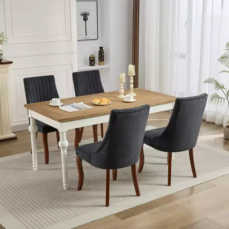 MAYEERTY Sedie da pranzo moderne - Cuscino in ciniglia a doppio strato, gambe curve in legno massello, schienale medio, set da 2