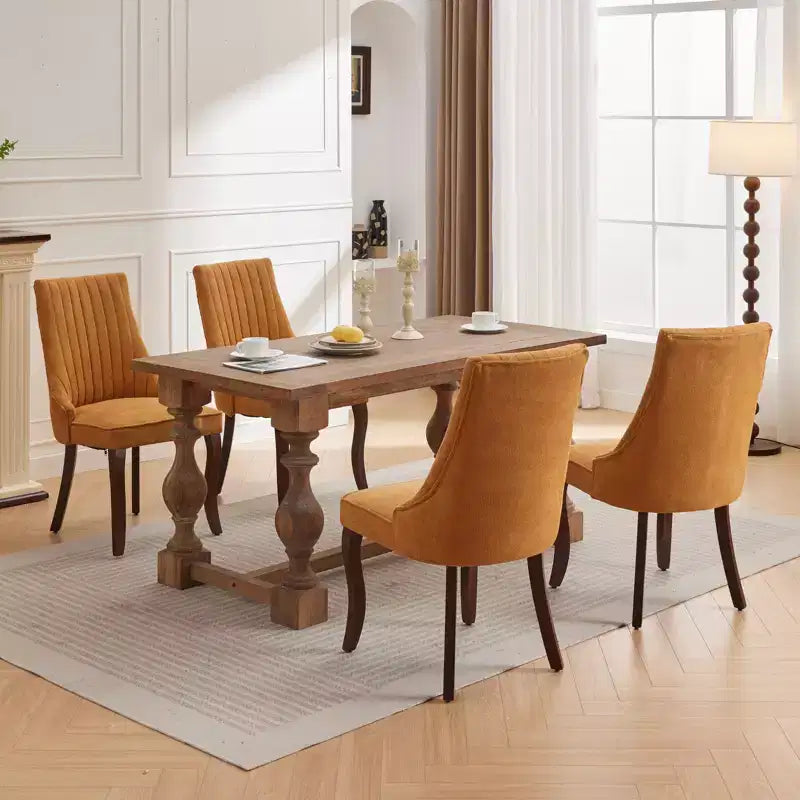 MAYEERTY Sedie da pranzo moderne - Cuscino in ciniglia a doppio strato, gambe curve in legno massello, schienale medio, set da 2