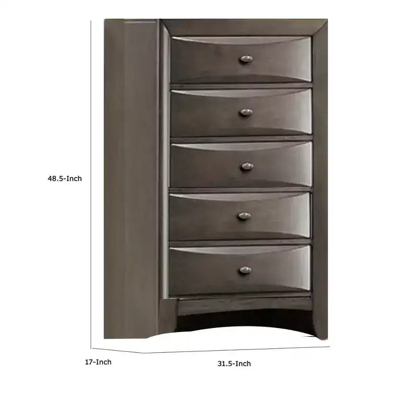 Cassettiera alta Royal Hampton, 5 cassetti, maniglie cromate, grigio scuro moderno