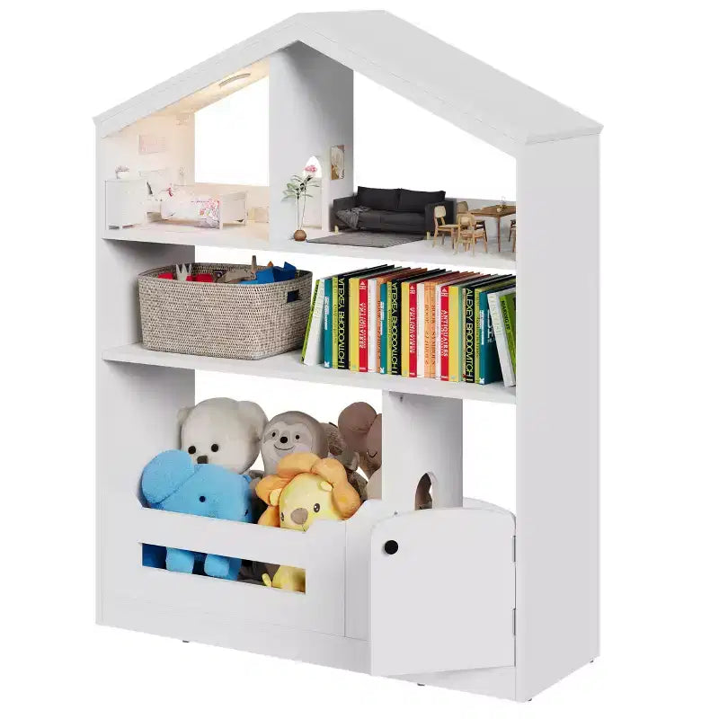 Libreria per bambini con luce, libreria a forma di casa delle bambole con sensore di movimento