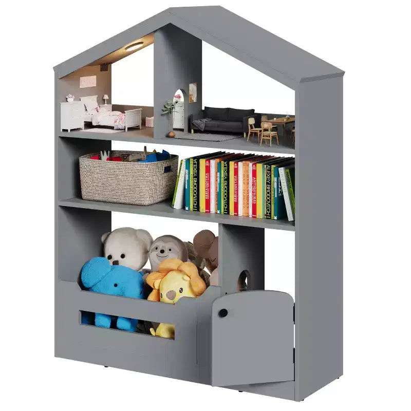 Libreria per bambini con luce, libreria a forma di casa delle bambole con sensore di movimento