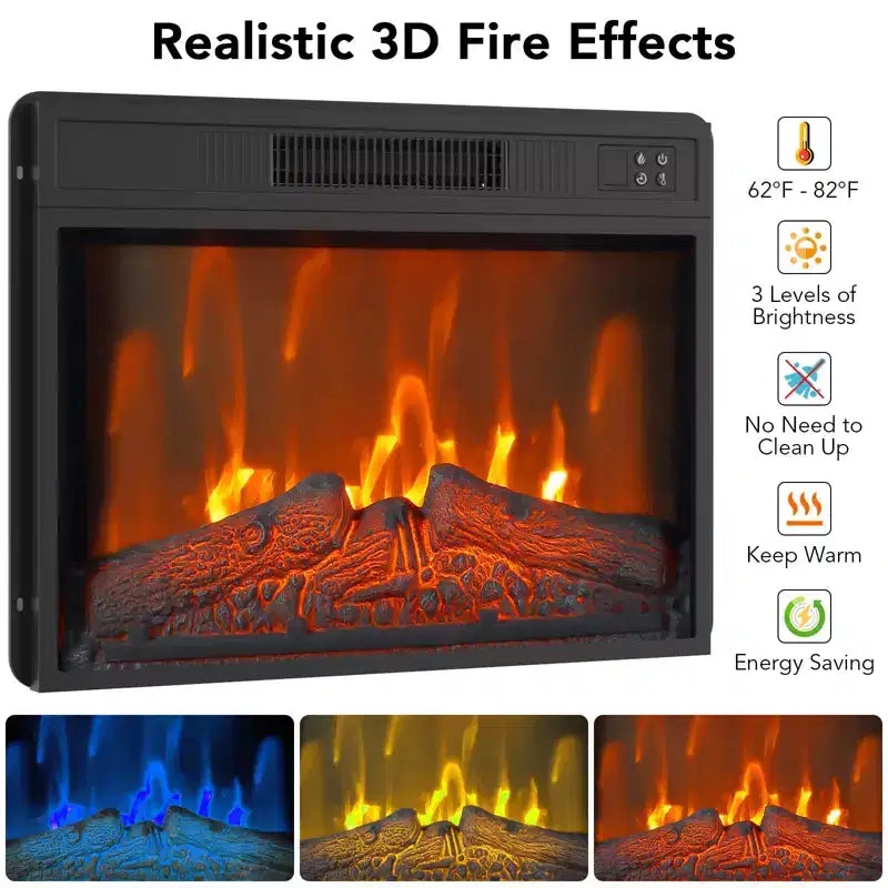 Il mobile TV include un caminetto elettrico e un centro console per l'intrattenimento multimediale, completo di telecomando ed effetti fiamma LED regolabili.