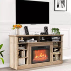 Il mobile TV include un caminetto elettrico e un centro console per l'intrattenimento multimediale, completo di telecomando ed effetti fiamma LED regolabili.
