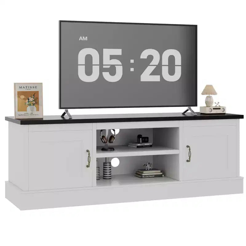 Mobile TV in stile rustico con armadietto contenitore, moderno mobile console con venature del legno effetto rustico, adatto per soggiorni e uffici domestici.
