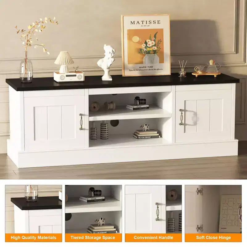 Mobile TV in stile rustico con armadietto contenitore, moderno mobile console con venature del legno effetto rustico, adatto per soggiorni e uffici domestici.