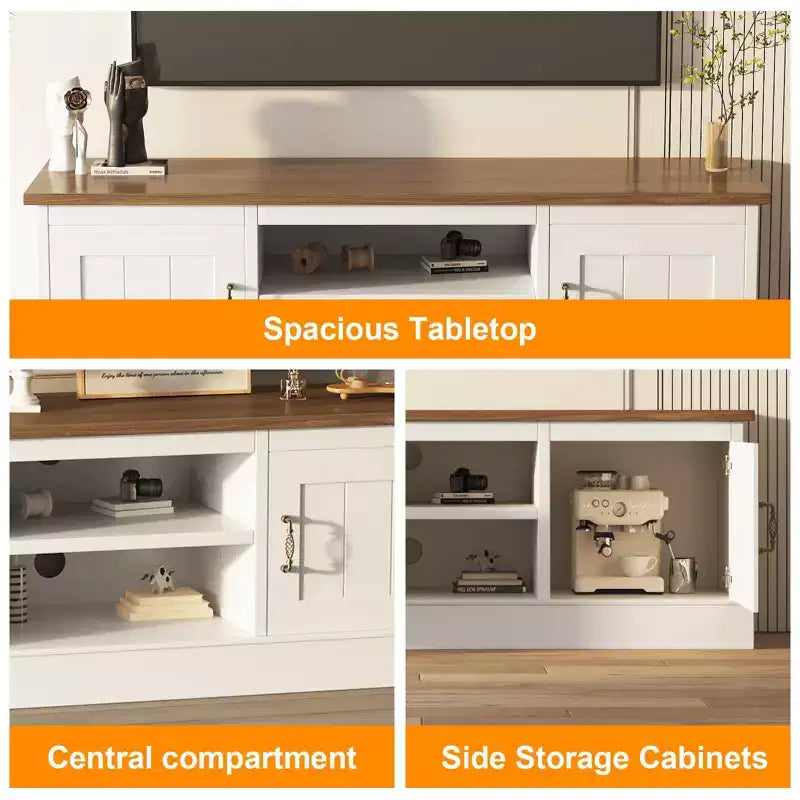 Mobile TV in stile rustico con armadietto contenitore, moderno mobile console con venature del legno effetto rustico, adatto per soggiorni e uffici domestici.