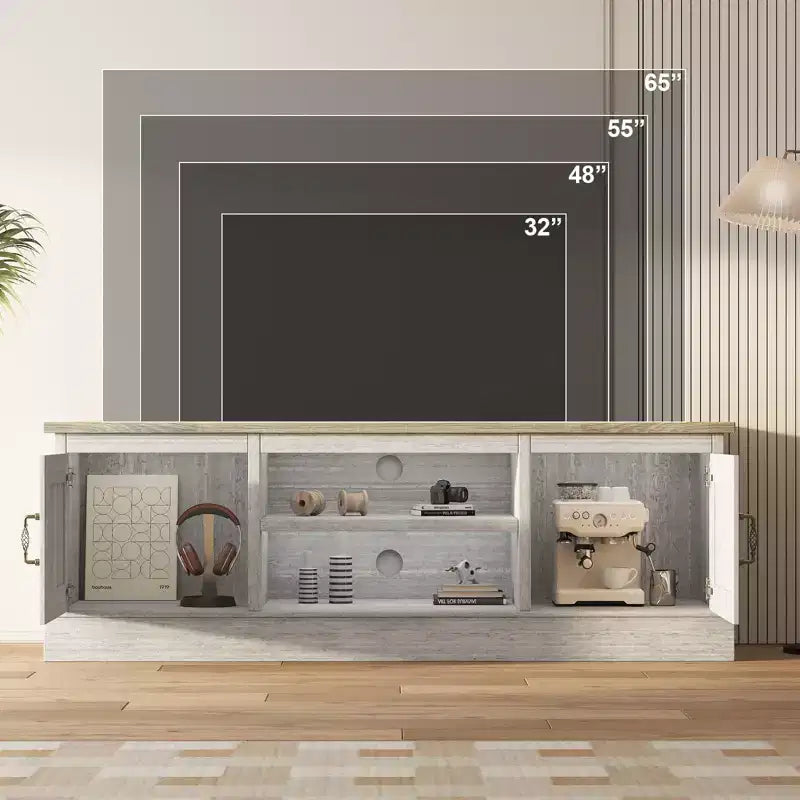 Mobile TV in stile rustico con armadietto contenitore, moderno mobile console con venature del legno effetto rustico, adatto per soggiorni e uffici domestici.