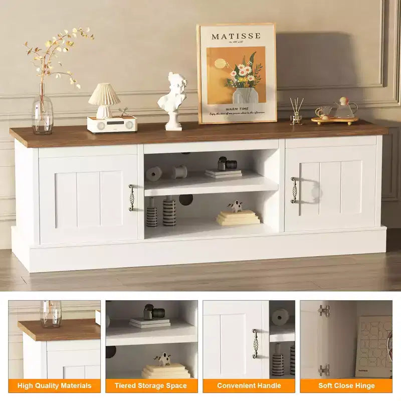 Mobile TV in stile rustico con armadietto contenitore, moderno mobile console con venature del legno effetto rustico, adatto per soggiorni e uffici domestici.