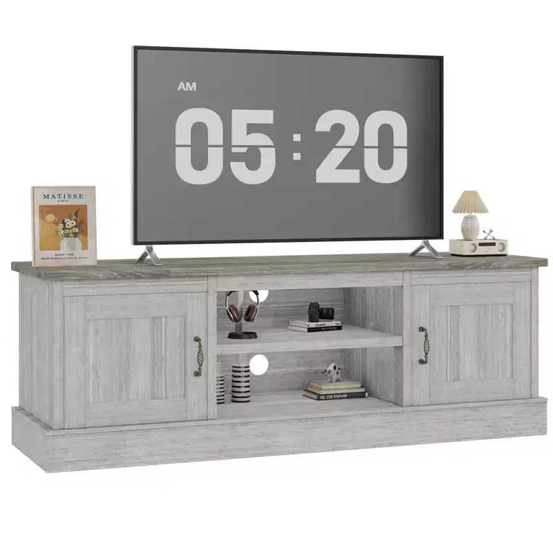 Mobile TV in stile rustico con armadietto contenitore, moderno mobile console con venature del legno effetto rustico, adatto per soggiorni e uffici domestici.
