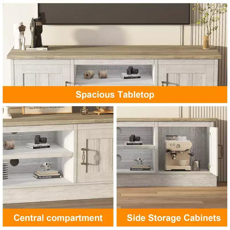 Mobile TV in stile rustico con armadietto contenitore, moderno mobile console con venature del legno effetto rustico, adatto per soggiorni e uffici domestici.