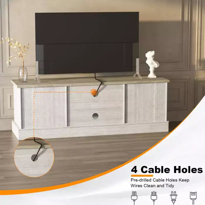 Mobile TV in stile rustico con armadietto contenitore, moderno mobile console con venature del legno effetto rustico, adatto per soggiorni e uffici domestici.