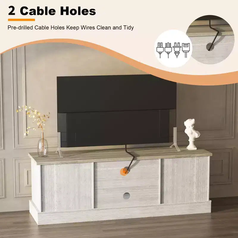 Mobile TV in stile rustico con armadietto contenitore, moderno mobile console con venature del legno effetto rustico, adatto per soggiorni e uffici domestici.