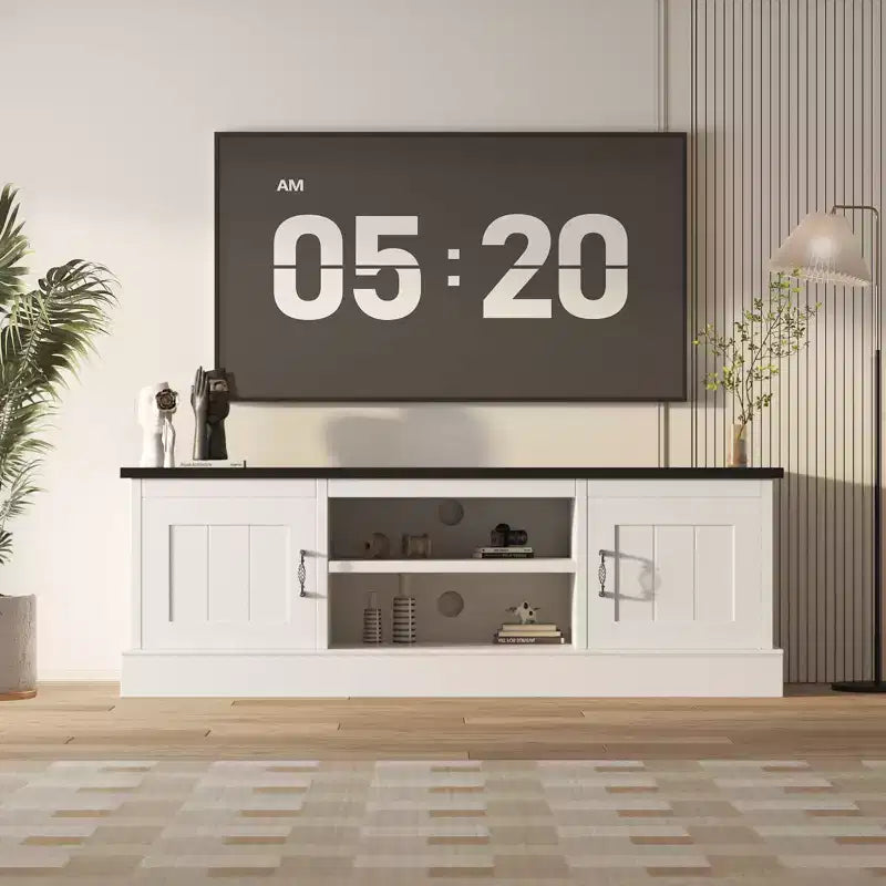 Mobile TV in stile rustico con armadietto contenitore, moderno mobile console con venature del legno effetto rustico, adatto per soggiorni e uffici domestici.
