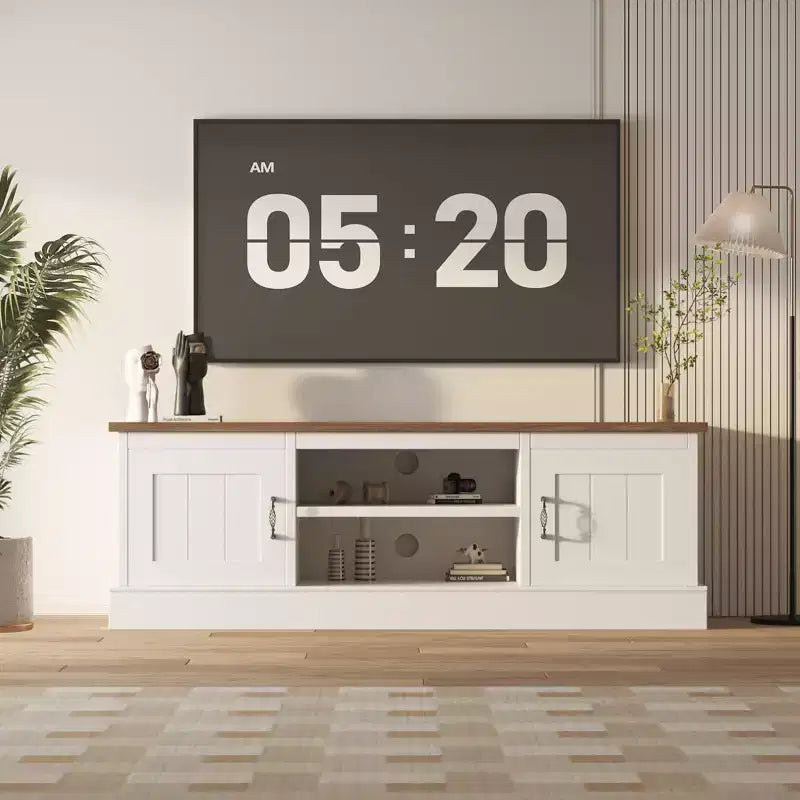 Mobile TV in stile rustico con armadietto contenitore, moderno mobile console con venature del legno effetto rustico, adatto per soggiorni e uffici domestici.