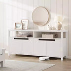 Mobile TV stile rustico con contenitore e ripiani aperti, mobile multimediale alto e moderno per soggiorno o camera da letto