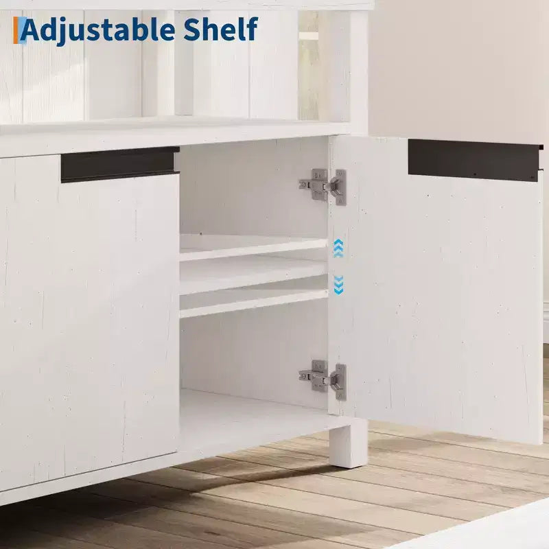 Mobile TV stile rustico con contenitore e ripiani aperti, mobile multimediale alto e moderno per soggiorno o camera da letto