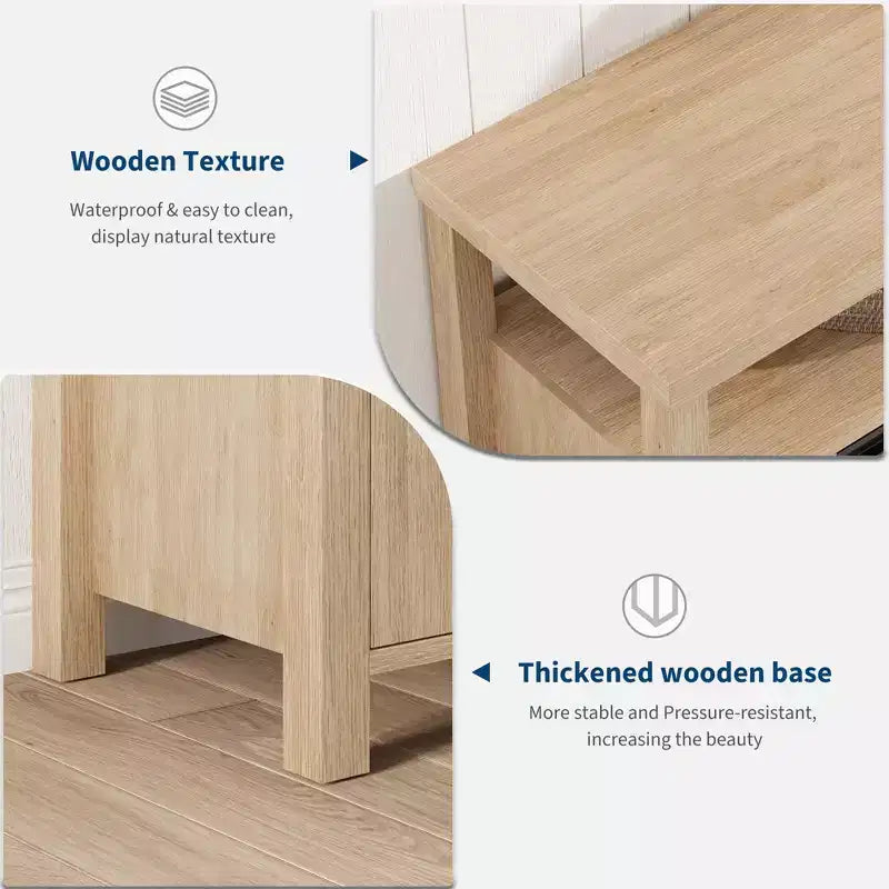 Mobile TV stile rustico con contenitore e ripiani aperti, mobile multimediale alto e moderno per soggiorno o camera da letto