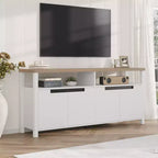 Mobile TV stile rustico con contenitore e ripiani aperti, mobile multimediale alto e moderno per soggiorno o camera da letto