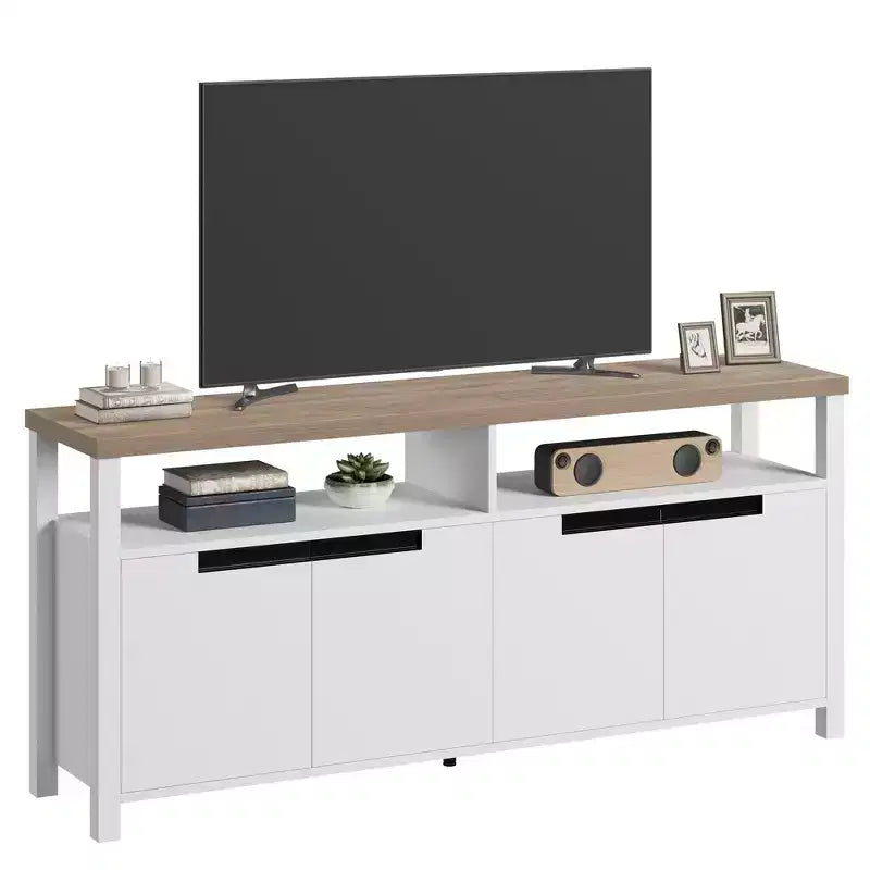 Farmhouse-Style TV Console with Storage and Open Shelving Modern Tall Media Cabinet for Living Room or Bedroom
