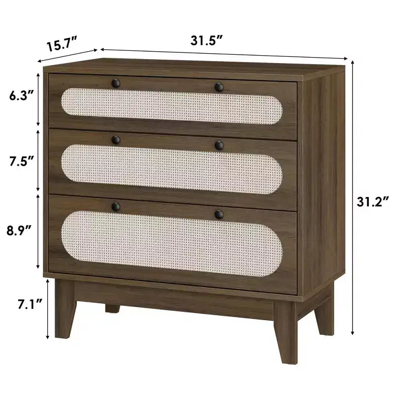 Comodino a tre cassetti, comodino sottile in legno stile Modern Farmhouse con tre cassetti, per camera da letto o soggiorno