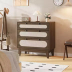 Comodino a tre cassetti, comodino sottile in legno stile Modern Farmhouse con tre cassetti, per camera da letto o soggiorno