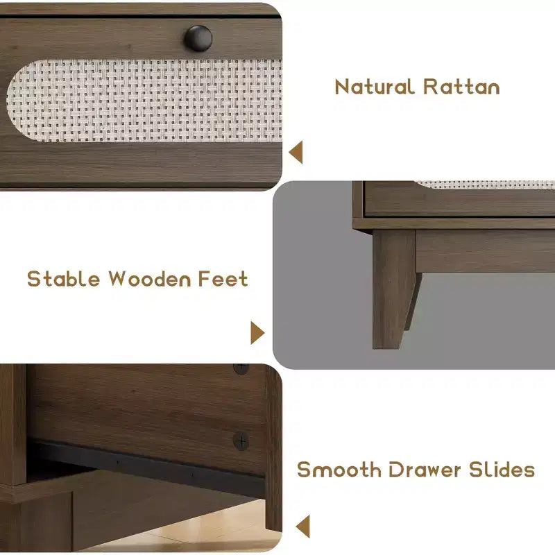 Comodino a tre cassetti, comodino sottile in legno stile Modern Farmhouse con tre cassetti, per camera da letto o soggiorno