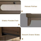 Comodino a tre cassetti, comodino sottile in legno stile Modern Farmhouse con tre cassetti, per camera da letto o soggiorno