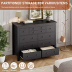 Cassettiera portaoggetti moderna in legno per armadio, comò grande nero a 10 cassetti per camera da letto, cassetti profondi,