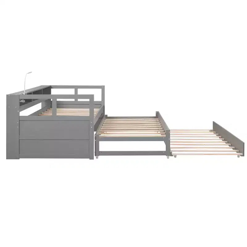 Divano Letto con Due Letti Estraibili e Scaffali, Struttura per Divano Letto in Legno con Design di Ricarica USB e 1 Luce Gratis,
