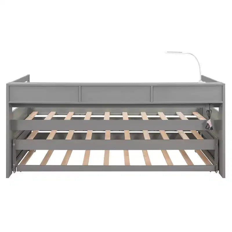 Divano Letto con Due Letti Estraibili e Scaffali, Struttura per Divano Letto in Legno con Design di Ricarica USB e 1 Luce Gratis,
