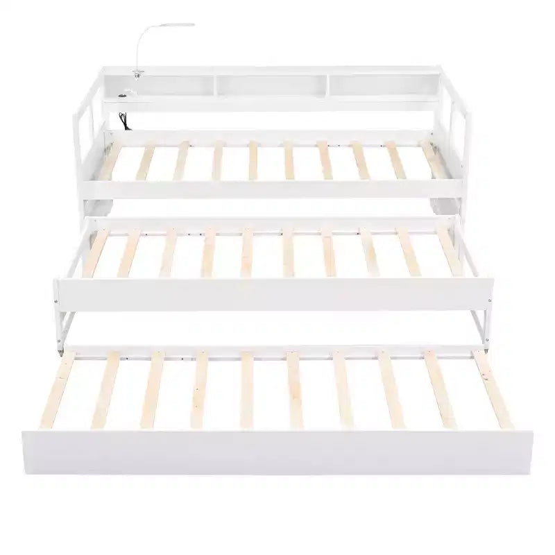 Divano Letto con Due Letti Estraibili e Scaffali, Struttura per Divano Letto in Legno con Design di Ricarica USB e 1 Luce Gratis,