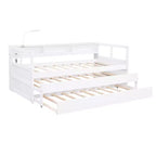 Divano Letto con Due Letti Estraibili e Scaffali, Struttura per Divano Letto in Legno con Design di Ricarica USB e 1 Luce Gratis,
