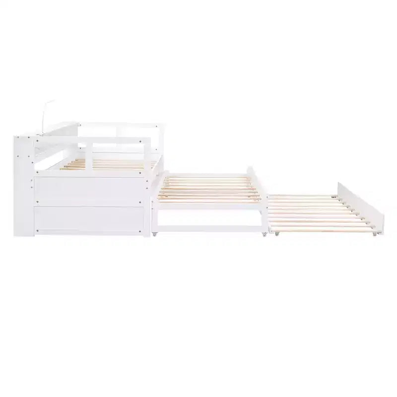 Divano Letto con Due Letti Estraibili e Scaffali, Struttura per Divano Letto in Legno con Design di Ricarica USB e 1 Luce Gratis,