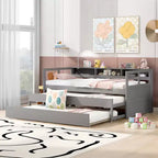 Divano Letto con Due Letti Estraibili e Scaffali, Struttura per Divano Letto in Legno con Design di Ricarica USB e 1 Luce Gratis,