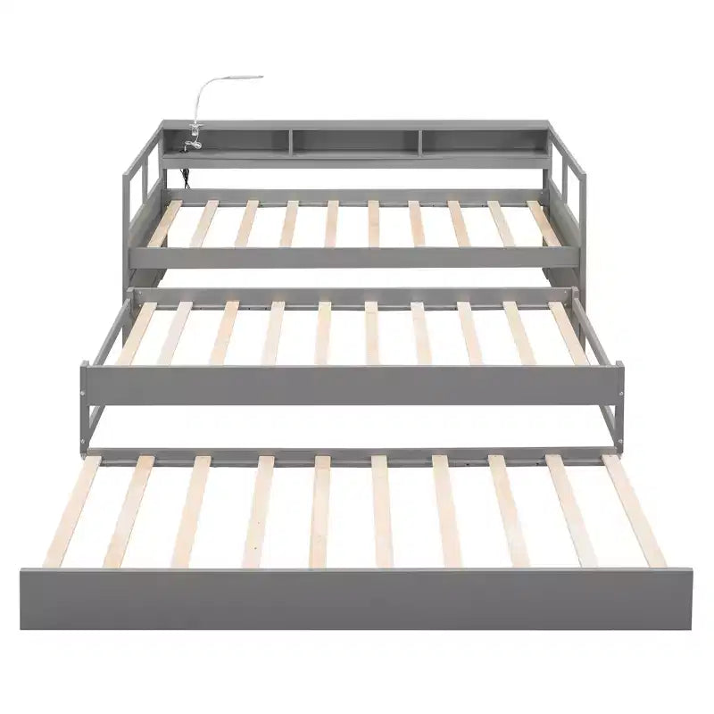 Divano Letto con Due Letti Estraibili e Scaffali, Struttura per Divano Letto in Legno con Design di Ricarica USB e 1 Luce Gratis,