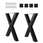 Set of 2 Steel Table Legs, X-Shaped Heavy Duty Dining Table Legs, Industrial-Style Furniture Support, Four Protective Floor Pads for Work Tables