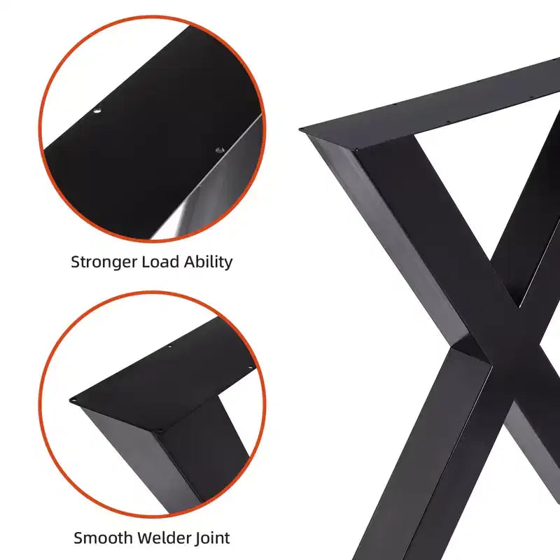 Set di 2 gambe da tavolo in acciaio, gambe da tavolo da pranzo a forma di X per carichi pesanti, supporto per mobili in stile industriale, quattro cuscinetti protettivi per pavimenti per tavoli da lavoro