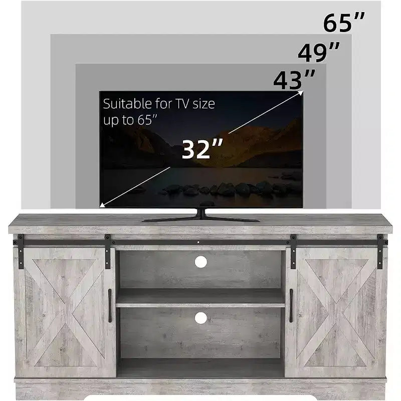 Mobile TV, porta TV da 58 pollici per TV da 65 pollici, mobile TV con ante scorrevoli in stile rustico, consolle multimediale industriale, credenza portaoggetti per soggiorno