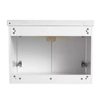 Mobile bagno moderno con lavabo in ceramica, ante con chiusura ammortizzata e finitura bianco lucido antigraffio.