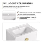 Mobile bagno moderno con lavabo in ceramica, ante con chiusura ammortizzata e finitura bianco lucido antigraffio.