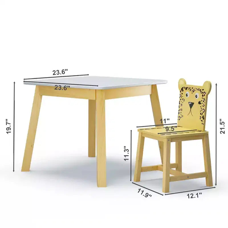 Set Tavolo e Sedie per Bambini, Tavolo in Legno per Bambini con 4 Sedie, Sedie con Schienale a Motivo di Animali dei Cartoni Animati, Set Tavolo e Sedie Carino
