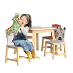 Set Tavolo e Sedie per Bambini, Tavolo in Legno per Bambini con 4 Sedie, Sedie con Schienale a Motivo di Animali dei Cartoni Animati, Set Tavolo e Sedie Carino