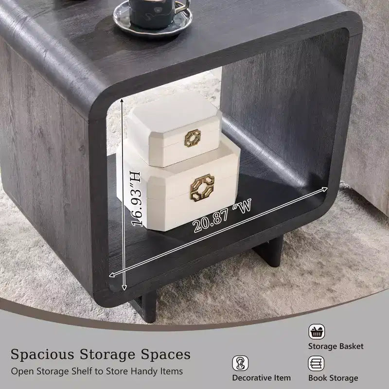 Tavolino con Stazione di Ricarica, Comodino in Legno da 60 cm con Ripiano Aperto, Tavolino Moderno per Soggiorno, Camera da Letto