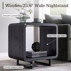 Tavolino con Stazione di Ricarica, Comodino in Legno da 60 cm con Ripiano Aperto, Tavolino Moderno per Soggiorno, Camera da Letto