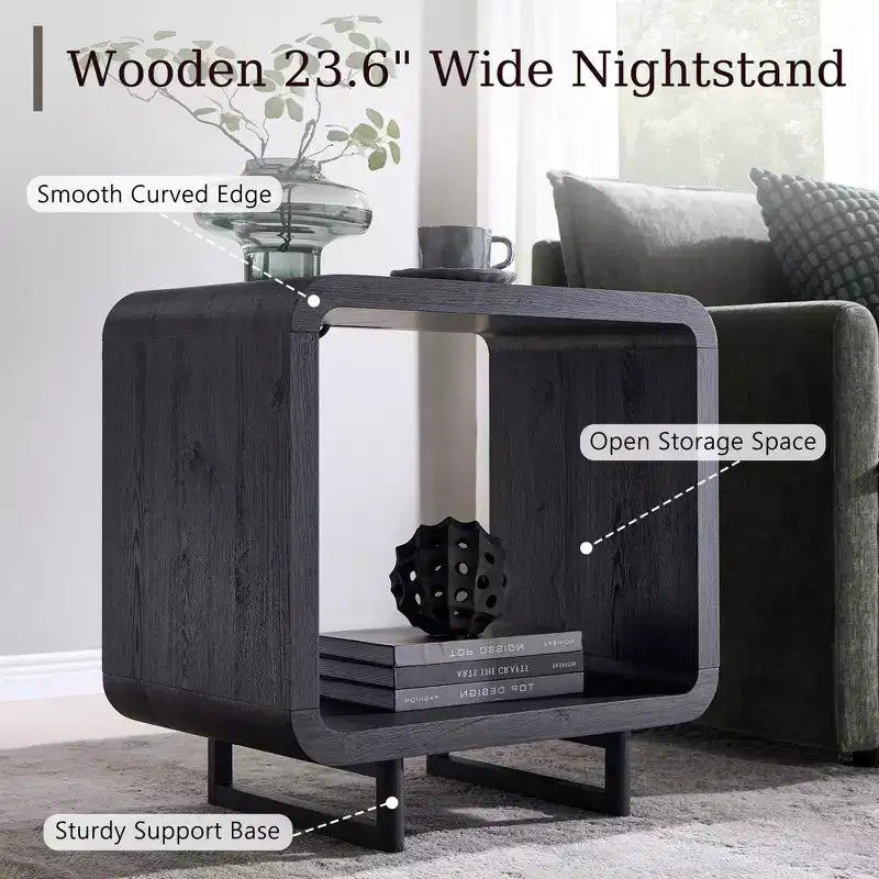Tavolino con Stazione di Ricarica, Comodino in Legno da 60 cm con Ripiano Aperto, Tavolino Moderno per Soggiorno, Camera da Letto