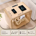 Tavolino con Stazione di Ricarica, Comodino in Legno da 60 cm con Ripiano Aperto, Tavolino Moderno per Soggiorno, Camera da Letto