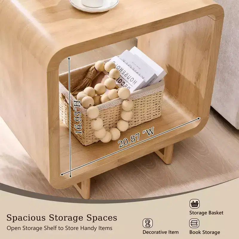 Tavolino con Stazione di Ricarica, Comodino in Legno da 60 cm con Ripiano Aperto, Tavolino Moderno per Soggiorno, Camera da Letto