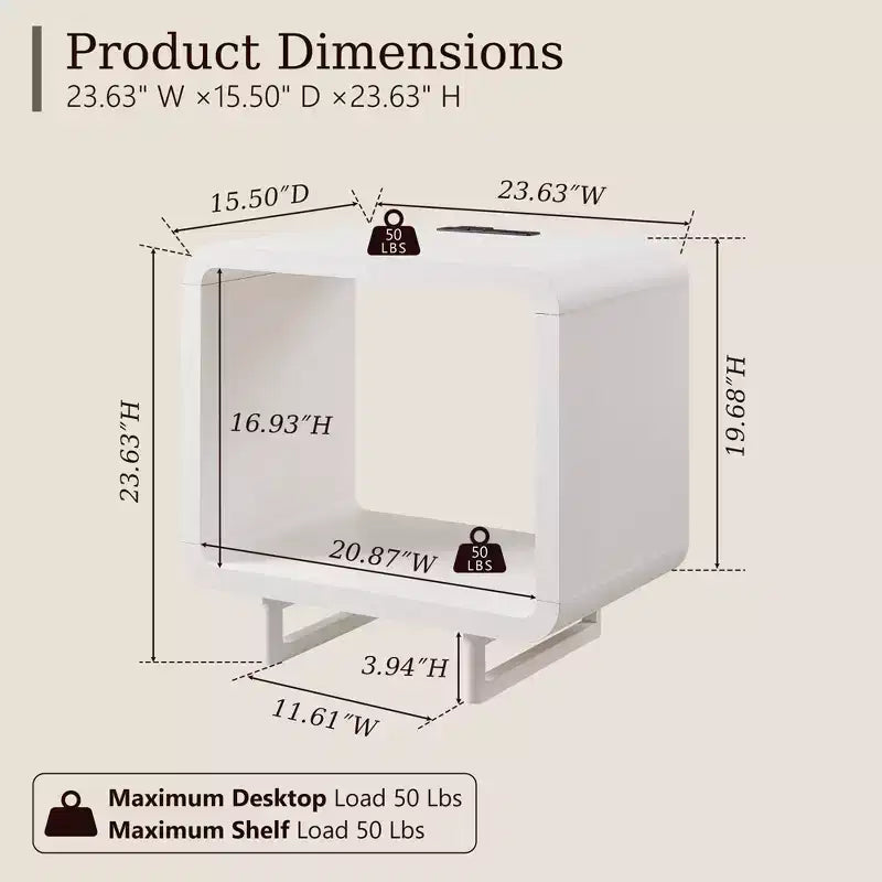 Tavolino con Stazione di Ricarica, Comodino in Legno da 60 cm con Ripiano Aperto, Tavolino Moderno per Soggiorno, Camera da Letto
