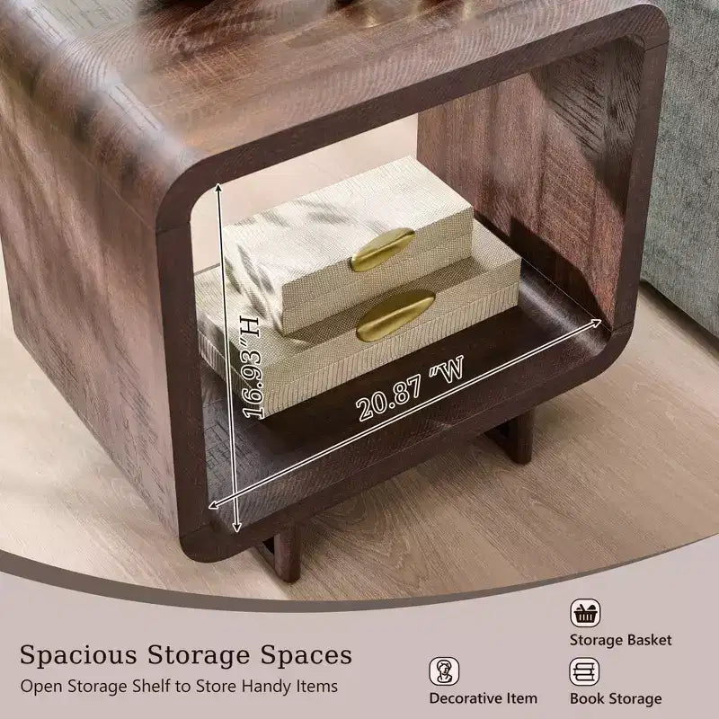 Tavolino con Stazione di Ricarica, Comodino in Legno da 60 cm con Ripiano Aperto, Tavolino Moderno per Soggiorno, Camera da Letto